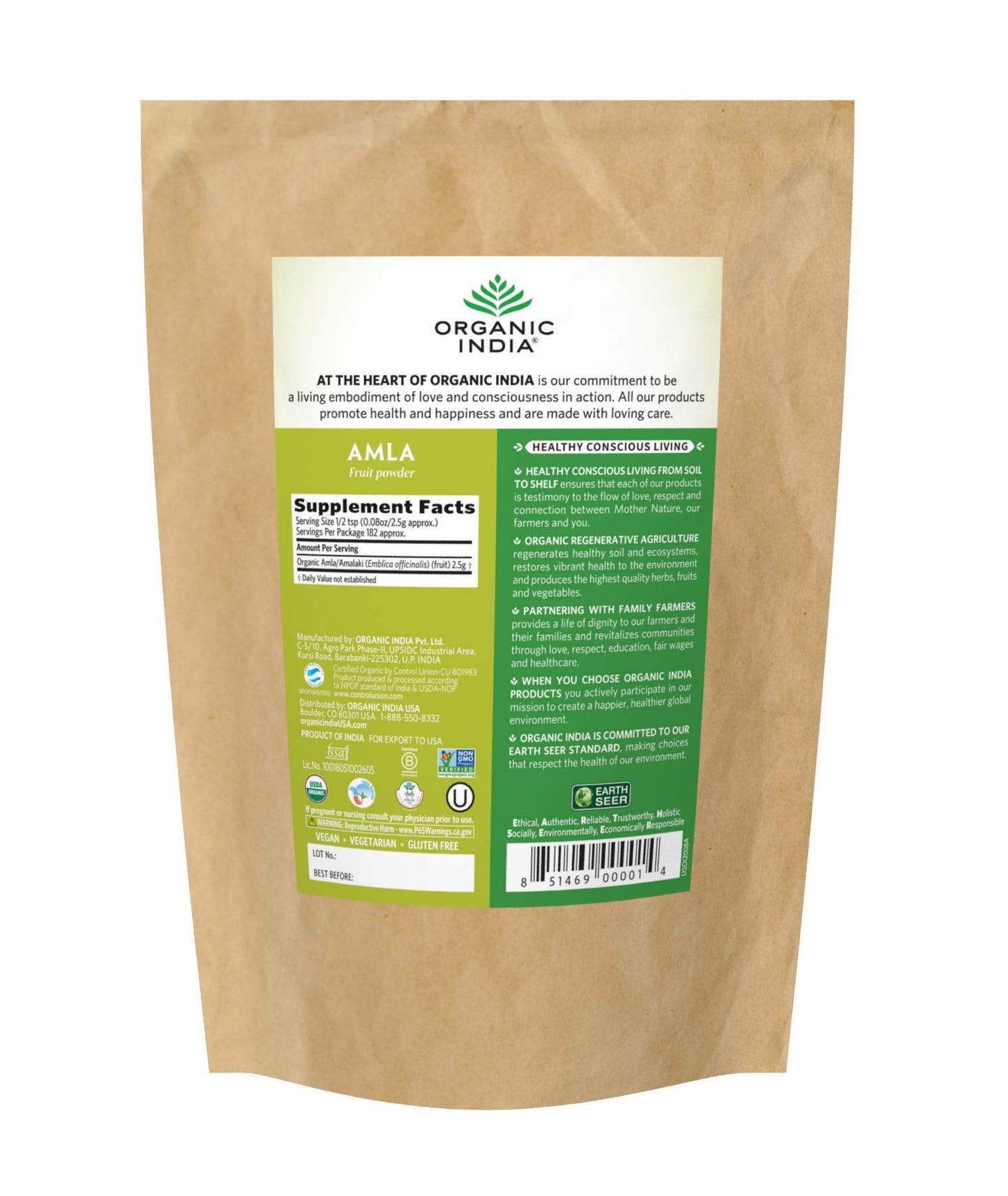 Organic India Amla Powder - Amalaki Indian Gooseberry for Immune Support, Vitamin C, Vegan Ayurvedic Superfood (1 lb)