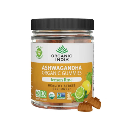 ORGANIC INDIA Ashwagandha Gummies - KSM-66 Stress Support, Lemon Lime, 60 Gummies