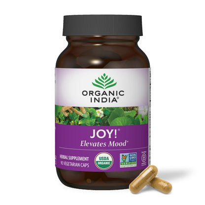 ORGANIC INDIA Joy Herbal Supplement – Immune Support, Memory & Focus, Vegan, Gluten-Free, Kosher, USDA Organic, Non-GMO, 90 Capsules
