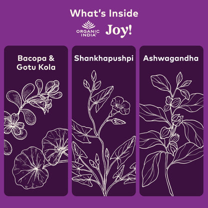 ORGANIC INDIA Joy Herbal Supplement – Immune Support, Memory & Focus, Vegan, Gluten-Free, Kosher, USDA Organic, Non-GMO, 90 Capsules