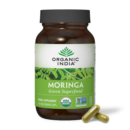 Organic India Moringa Capsules Organic – Green Superfood, Vegan, Gluten-Free | 90 Capsules