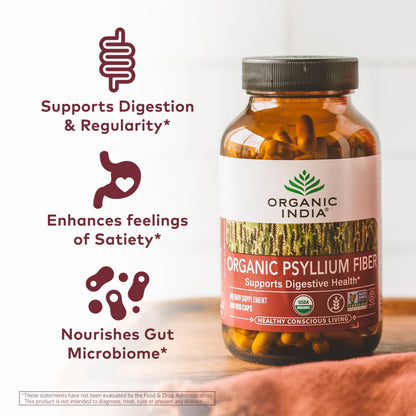 ORGANIC INDIA Psyllium Husk Capsules - Fiber Supplement | Vegan, Gluten-Free, USDA Organic