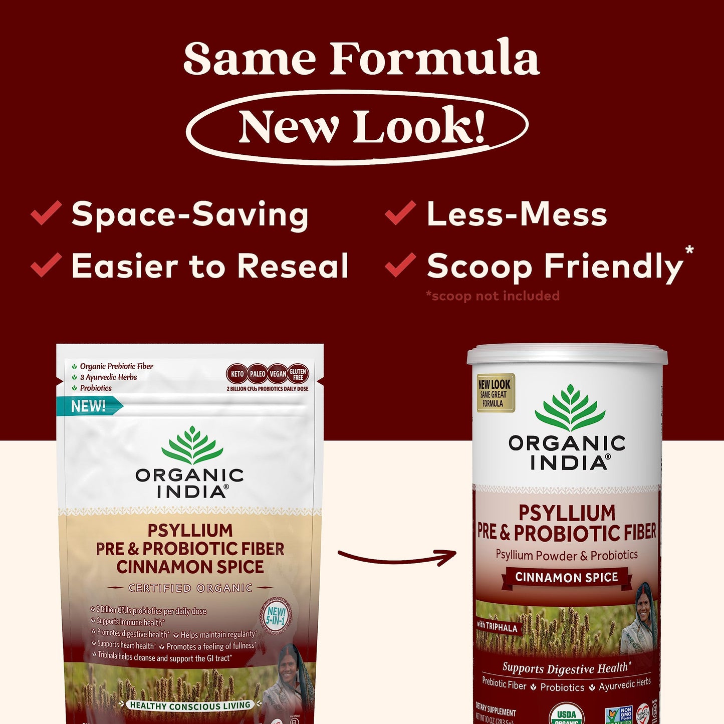 ORGANIC INDIA Psyllium Husk Powder – Organic Fiber Supplement with Cinnamon, Probiotic & Prebiotic, Vegan, Gluten Free, 10 oz