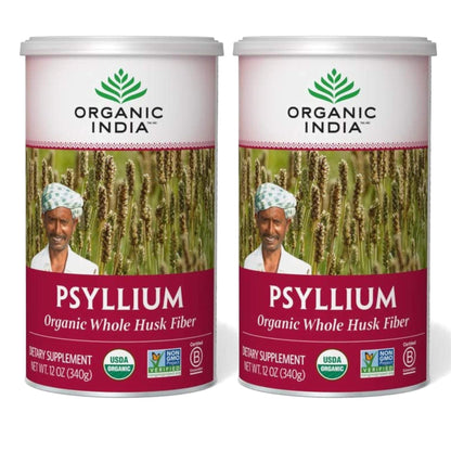 Organic India Psyllium Husk Powder - Whole Fiber, Digestion Support (12 oz x2)