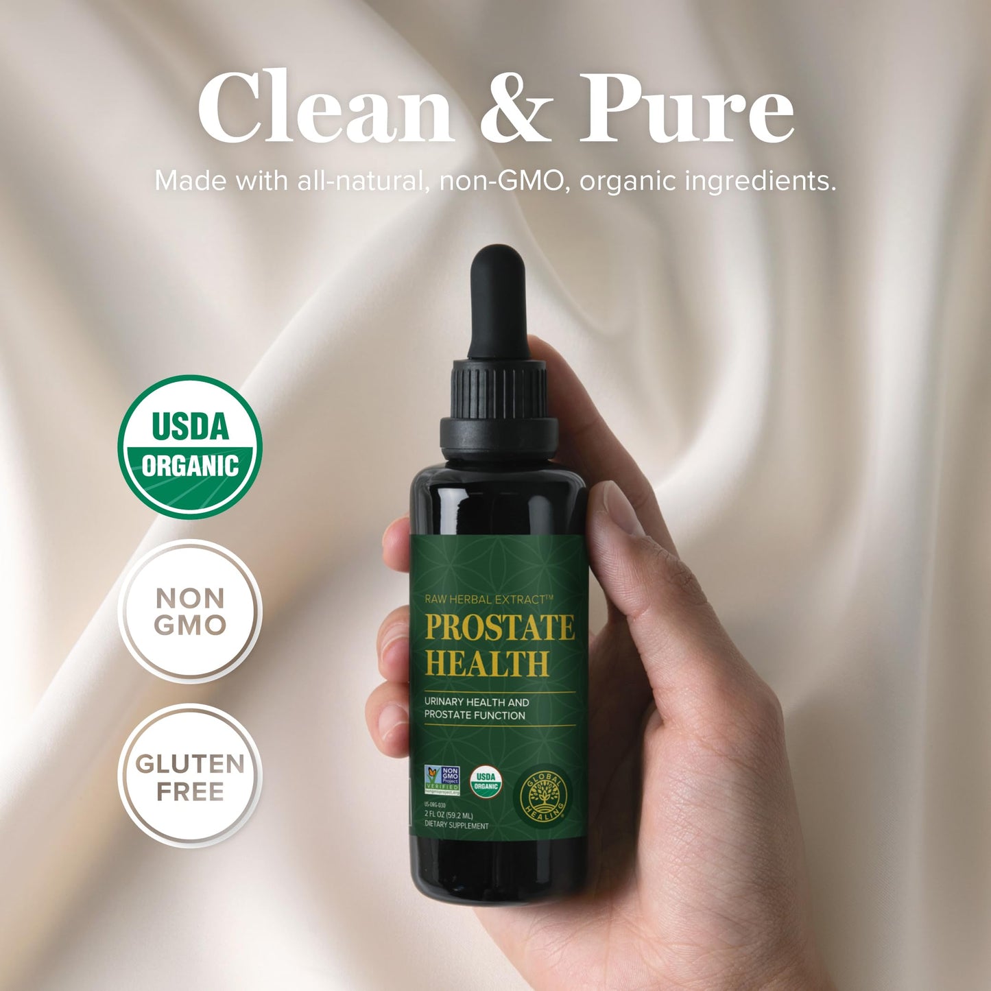 Global Healing Organic Prostate Health – Men's Health Supplement | Prostate Support & Urinary Comfort – 2 Fl Oz