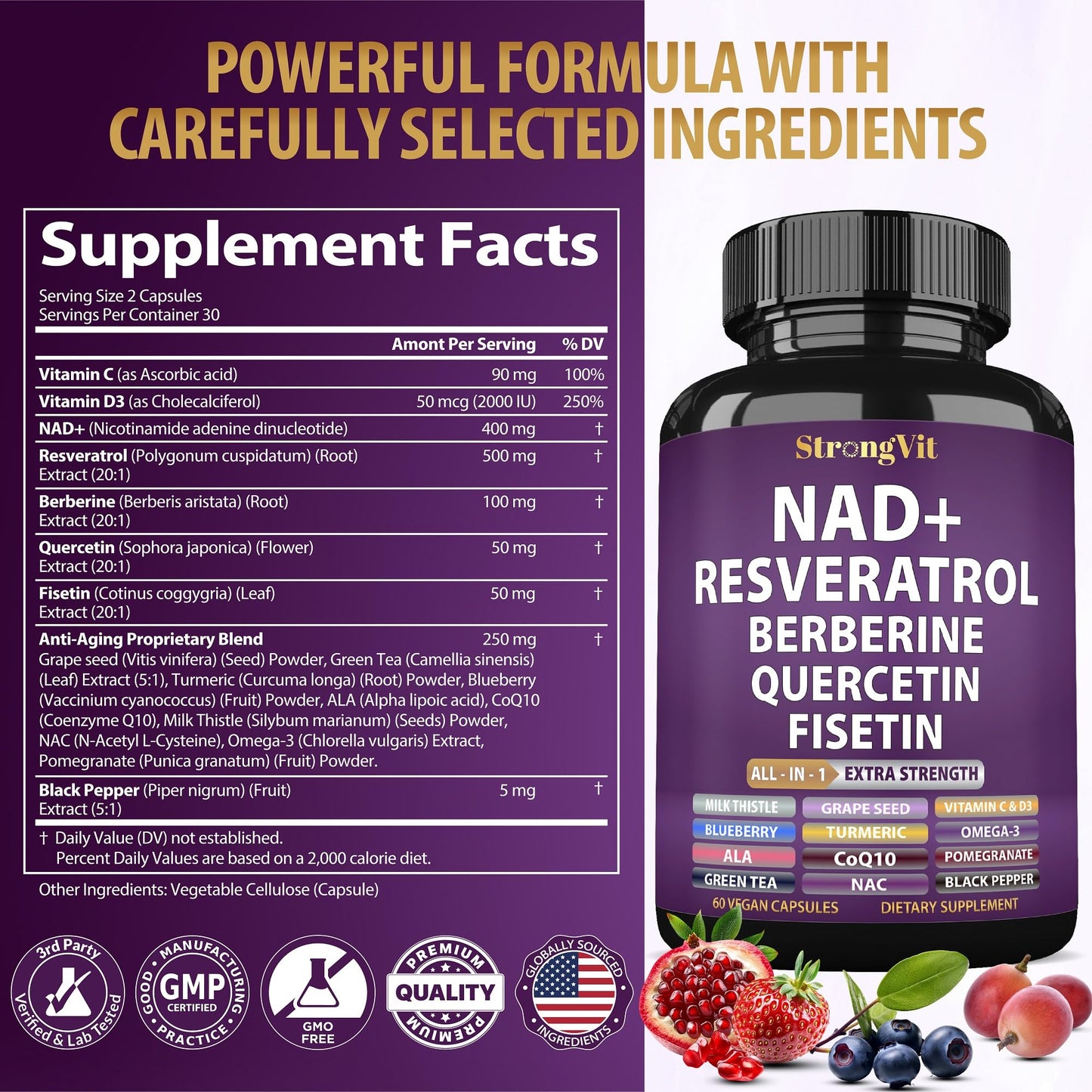 NAD Resveratrol Liposomal NAD+ Booster with Berberine & Quercetin | USA