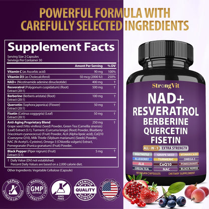 NAD Resveratrol Liposomal NAD+ Booster with Berberine & Quercetin | USA