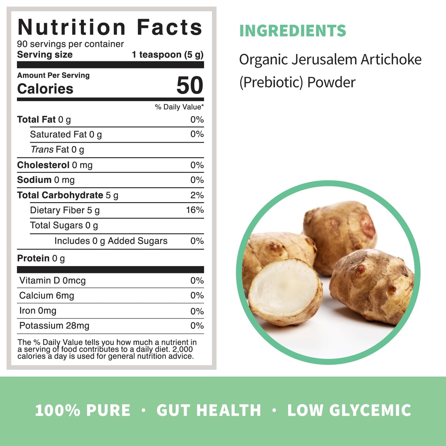 Organic Inulin with FOS Prebiotic Powder - 1 lb (90 Servings) | Digestive Health