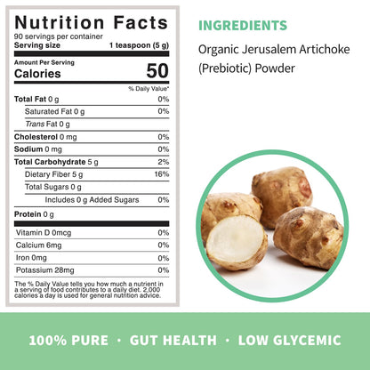 Organic Inulin with FOS Prebiotic Powder - 1 lb (90 Servings) | Digestive Health