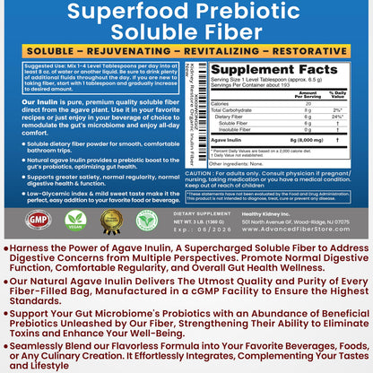 Organic Inulin Powder 16oz | Prebiotic Fiber for Digestive Health & Gut Wellness