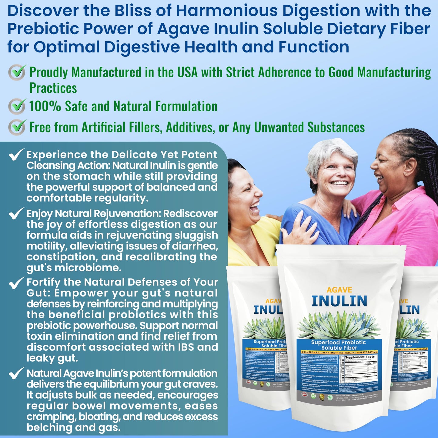 Organic Inulin Powder 16oz | Prebiotic Fiber for Digestive Health & Gut Wellness