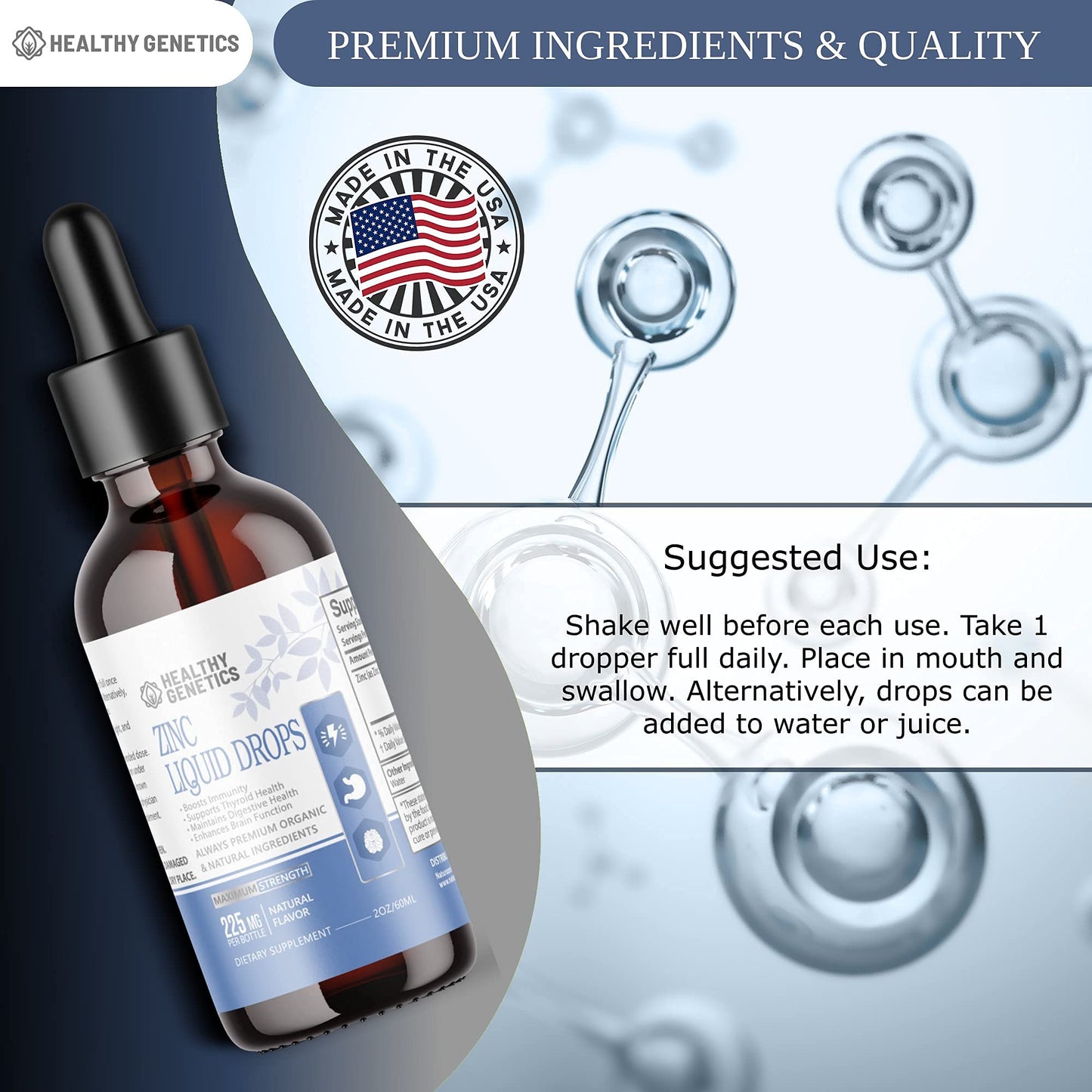 Liquid Zinc Drops for Kids, Men & Women | Organic Ionic Zinc Sulfate | Immunity, Mood & Brain Support | 30 Day Supply | 2 oz