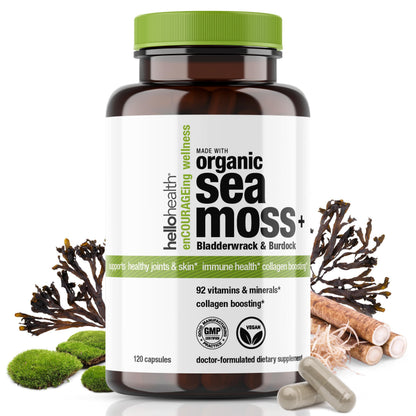 Organic Irish Sea Moss Capsules - Wildcrafted Sea Moss, Burdock Root & Bladderwrack for Immune & Thyroid Support (120 Caps)