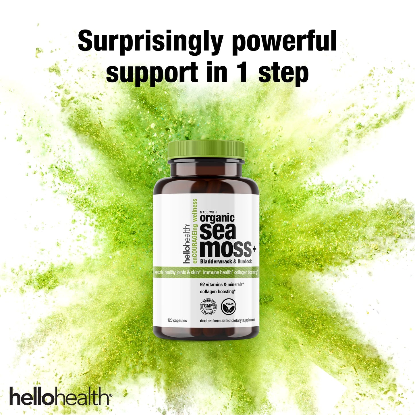 Organic Irish Sea Moss Capsules - Wildcrafted Sea Moss, Burdock Root & Bladderwrack for Immune & Thyroid Support (120 Caps)