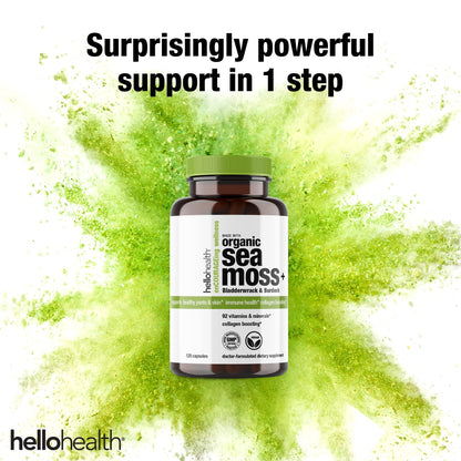 Organic Irish Sea Moss Capsules - Wildcrafted Sea Moss, Burdock Root & Bladderwrack for Immune & Thyroid Support (120 Caps)