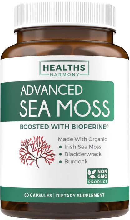 Organic Irish Sea Moss Capsules with Bladderwrack & Burdock - USA Made