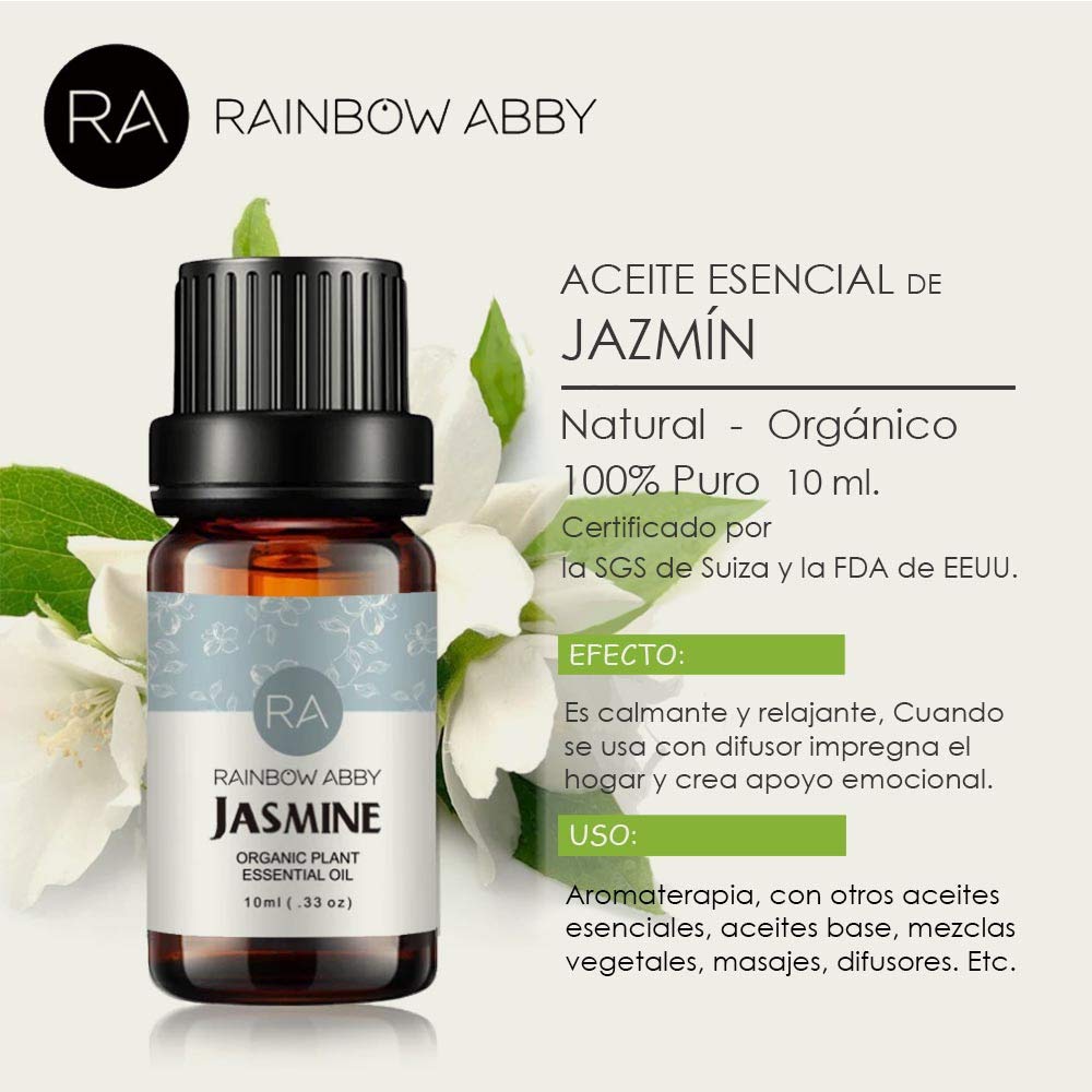 RAINBOW ABBY Jasmine Essential Oil – 100% Pure Organic Jasmine Oil for Diffuser, Skincare & Sleep (10ML)