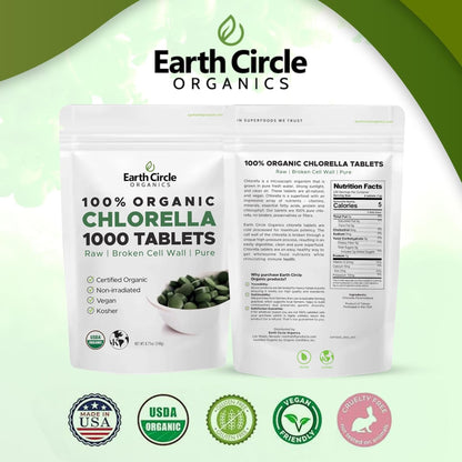 Organic Chlorella Tablets 1,000 Count | High Potency Superfood | Vegan, Kosher, Non-GMO