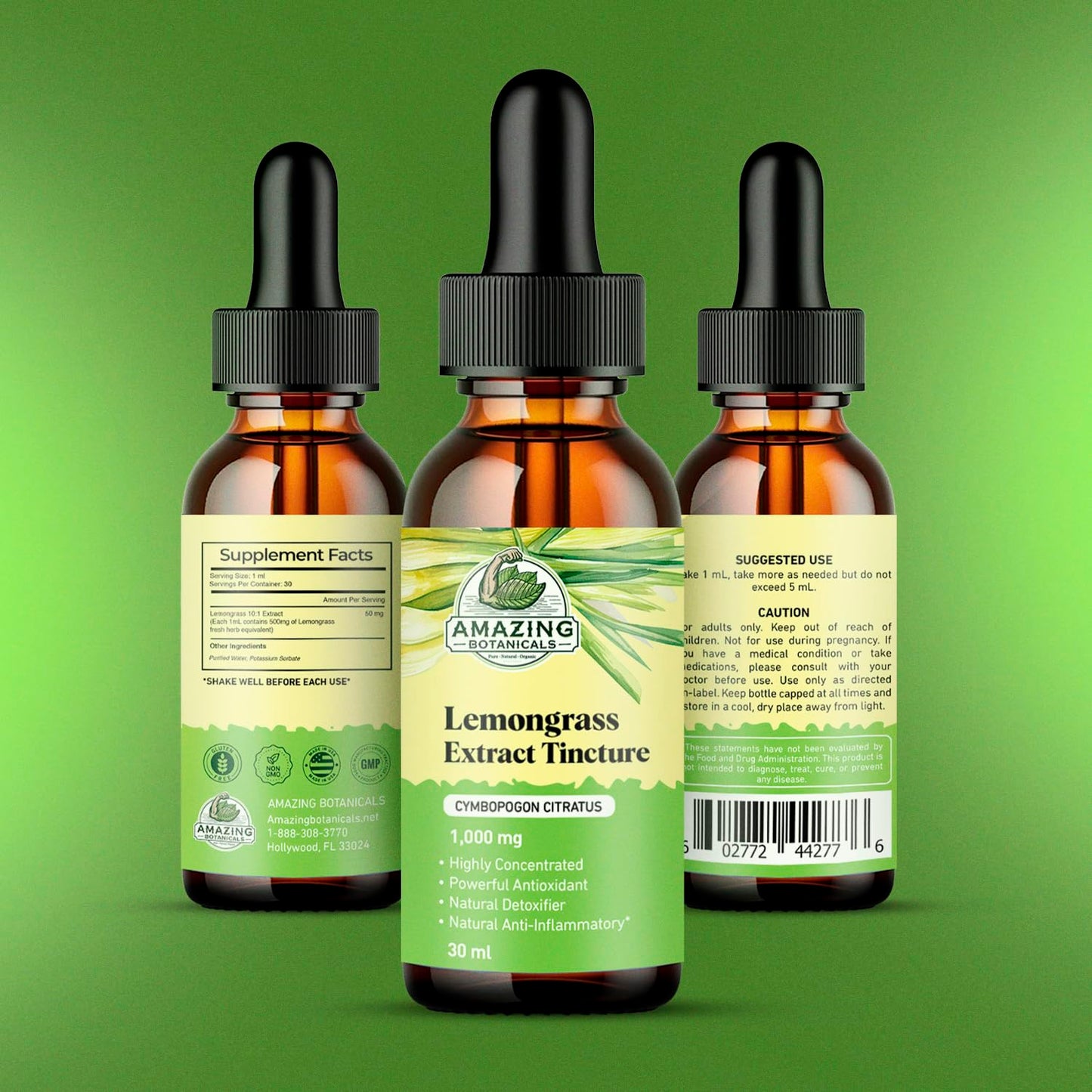 Amazing Botanicals Lemongrass Tincture – Organic Cymbopogon Citratus 30ml (1oz)