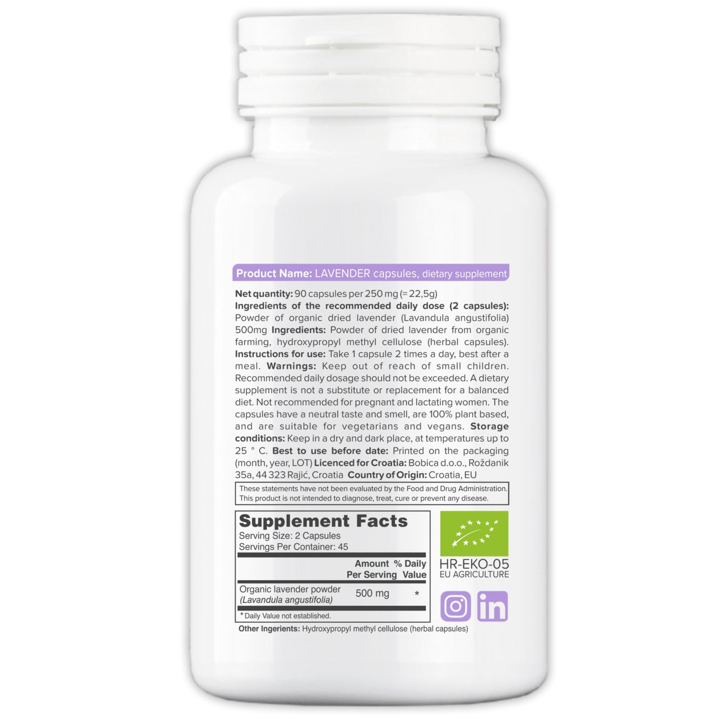 Organic Lavender Capsules - Relaxation & Calm | 90 Vegan Capsules | Non-GMO & Gluten-Free