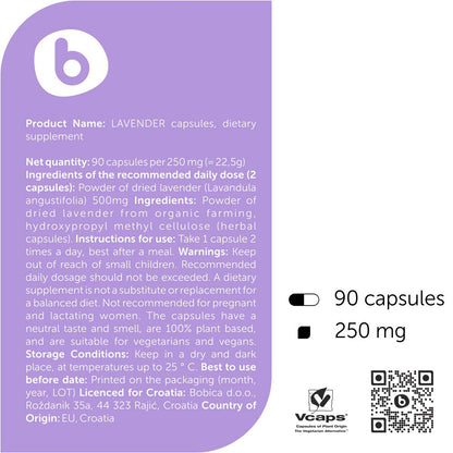 Organic Lavender Capsules - Relaxation & Calm | 90 Vegan Capsules | Non-GMO & Gluten-Free