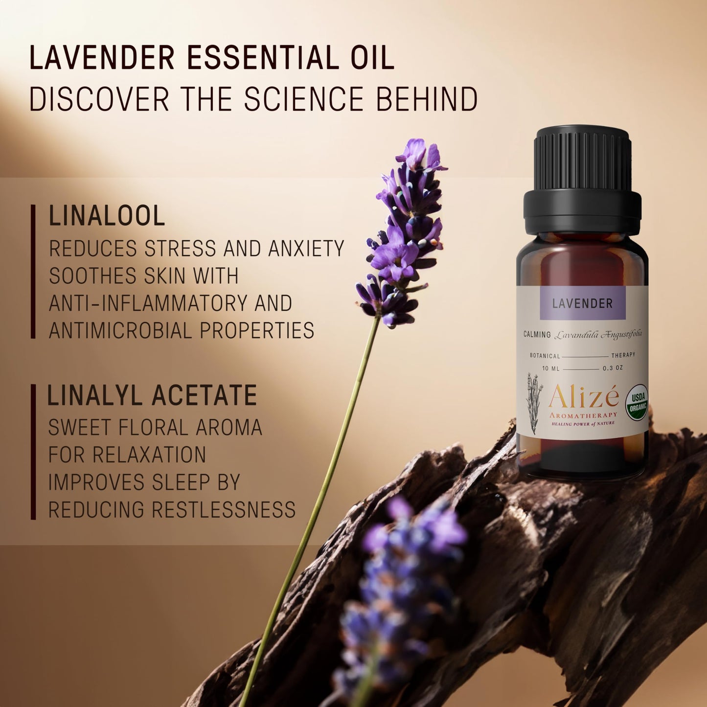 Alizé Aromatherapy Lavender Essential Oil – 100% Organic, USDA Certified (10ml)