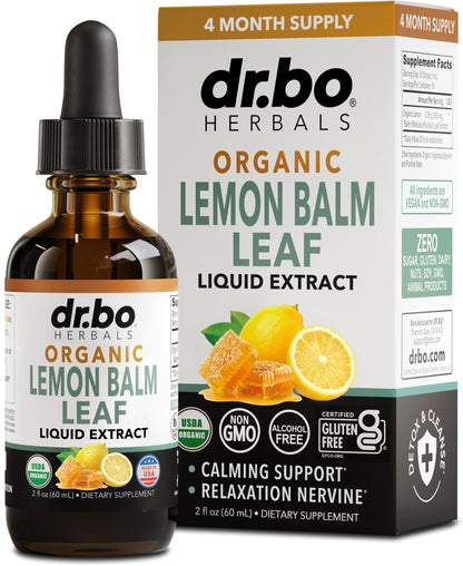 Organic Lemon Balm Extract Tincture – Calm Relaxation Drops (Vegan, 2oz)