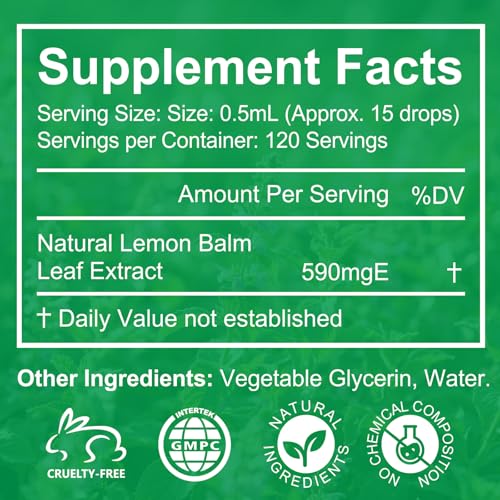Lemon Balm Extract - Alcohol-Free Tincture (590mg per dose) - Natural Organic Lemon Balm Liquid for Relaxation | 2.02 Fl Oz