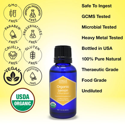 Organic Lemon Essential Oil – 100% Pure, Food Grade, 1 oz | Zongle Therapeutics