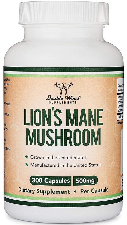 Double Wood Organic Lions Mane Capsules (300 ct) – Focus & Immune Support, USA-Grown
