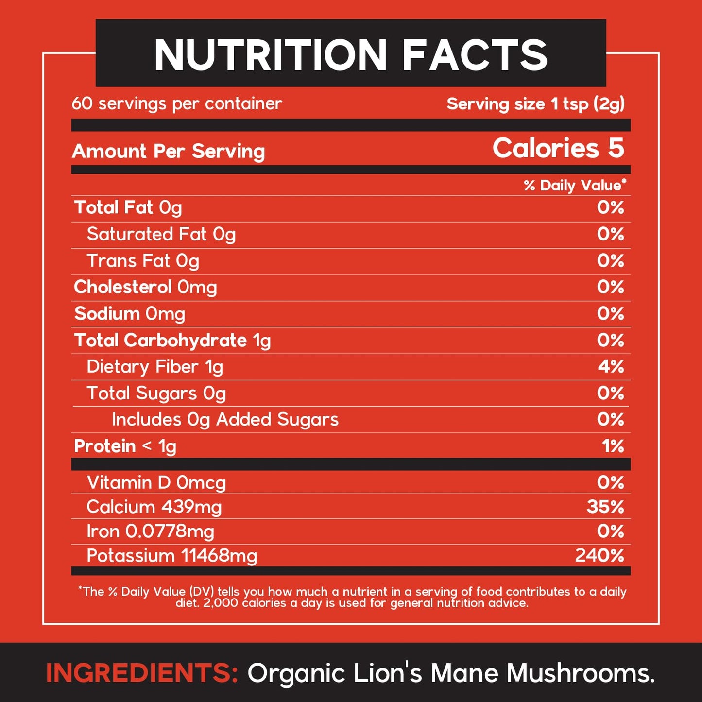 Organic Lion’s Mane Mushroom Powder – Focus & Memory Support (2.12oz)