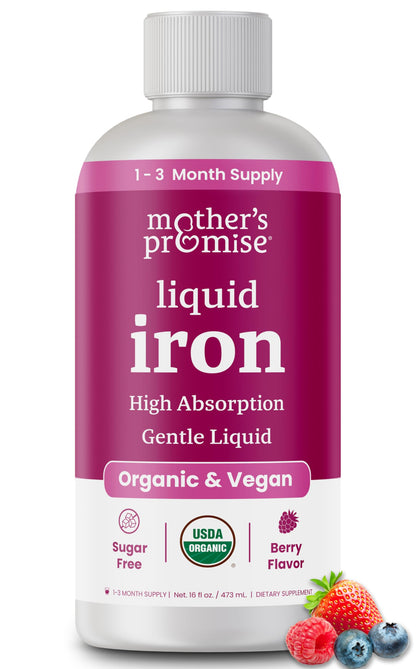 Organic Liquid Iron Supplement for Women, Men & Kids | Sugar-Free Berry Flavor
