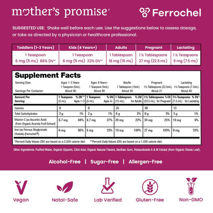Organic Liquid Iron Supplement for Women, Men & Kids | Sugar-Free Berry Flavor
