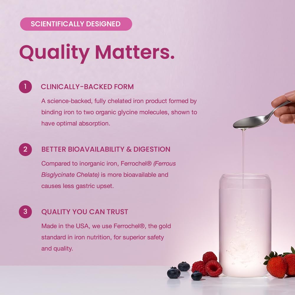 Organic Liquid Iron Supplement for Women, Men & Kids | Sugar-Free Berry Flavor