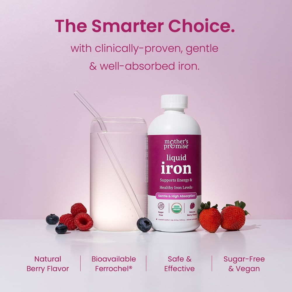 Organic Liquid Iron Supplement for Women, Men & Kids | Sugar-Free Berry Flavor