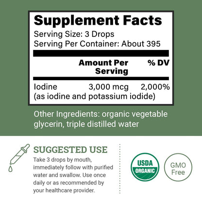 Organic Lugol's Iodine 2% Solution – Iodine & Potassium Iodide Drops for Thyroid Support | Non-GMO, 395 Servings (2 oz)