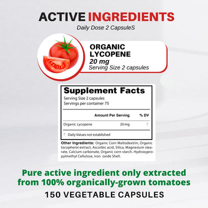 Organic Lycopene | Antioxidant Natural Supplement | with Organic Lycopene from Tomato | 150 Capsule Pack