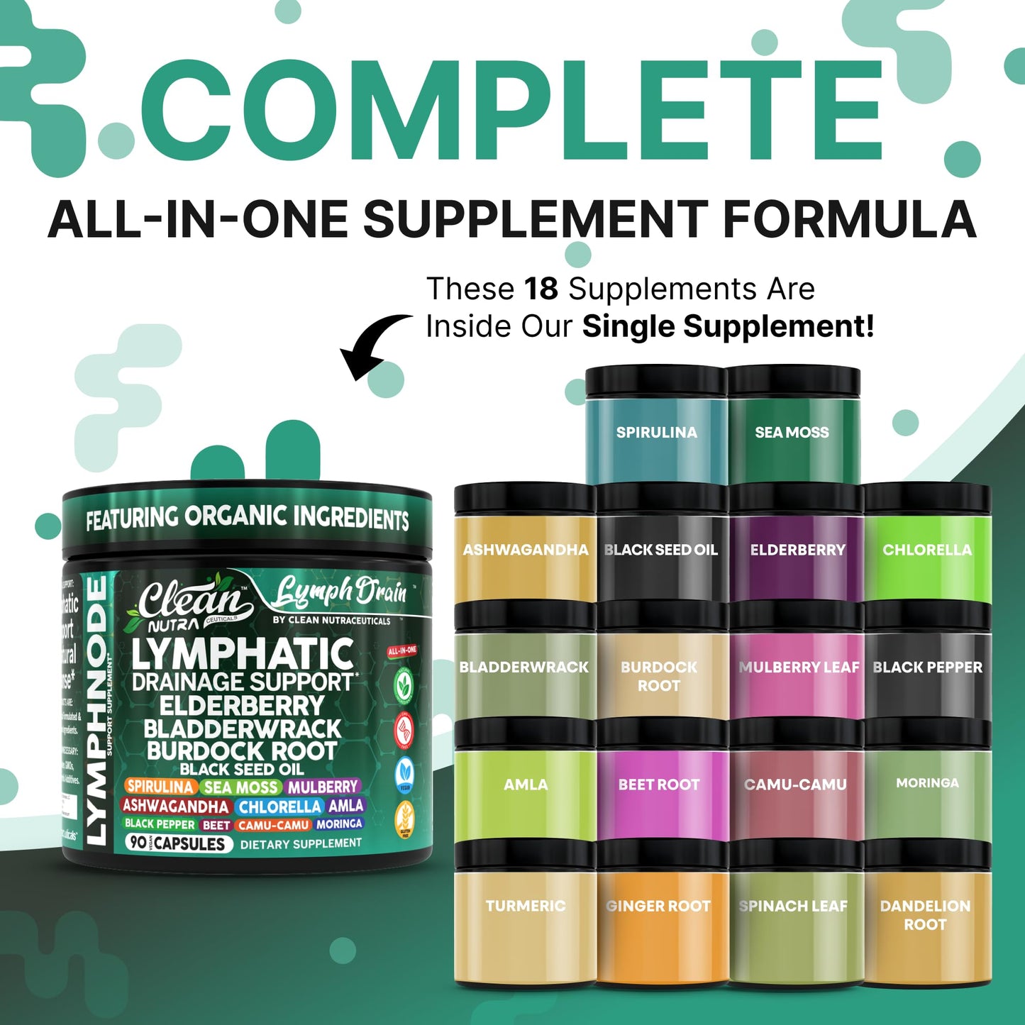 Organic Lymphatic Drainage Supplements | Elderberry, Sea Moss, Spirulina | Clean Nutra