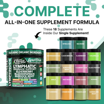 Organic Lymphatic Drainage Supplements | Elderberry, Sea Moss, Spirulina | Clean Nutra