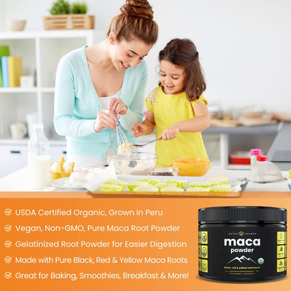 Organic Maca Powder – Gelatinized Peruvian Blend (Yellow, Black & Red Roots) – Vegan & Non-GMO 8oz