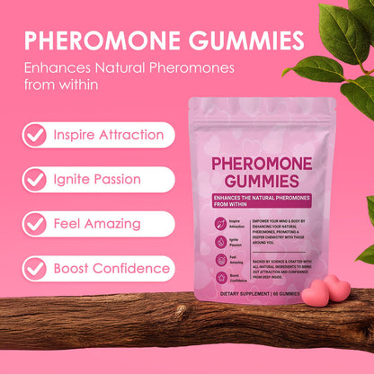 Pheromone Gummies for Women – Enhance Natural Scent & Confidence Support, Strawberry Flavor, 60 Gummies
