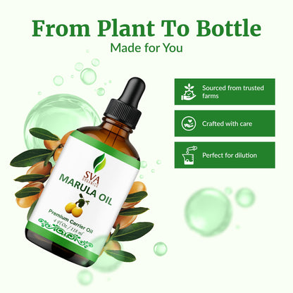 SVA Organic Marula Seed Oil – 4 Fl Oz | Cold-Pressed Virgin Marula Oil for Face, Skin & Hair