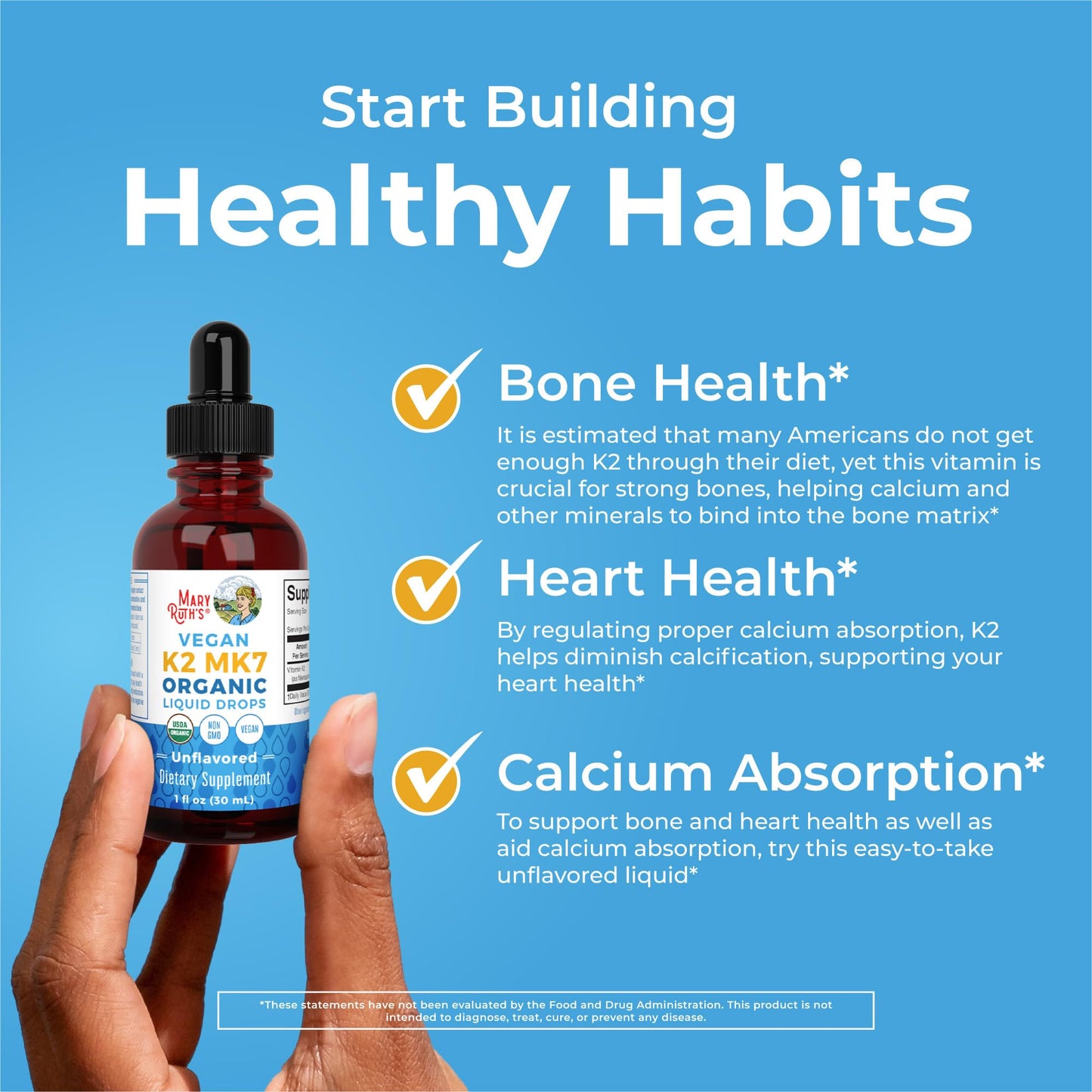 MaryRuth Organics USDA Organic Vitamin K2 MK-7 Liquid Drops – 100 mcg per Serving | Vegan MCT Oil | Bone & Heart Health | 1 oz