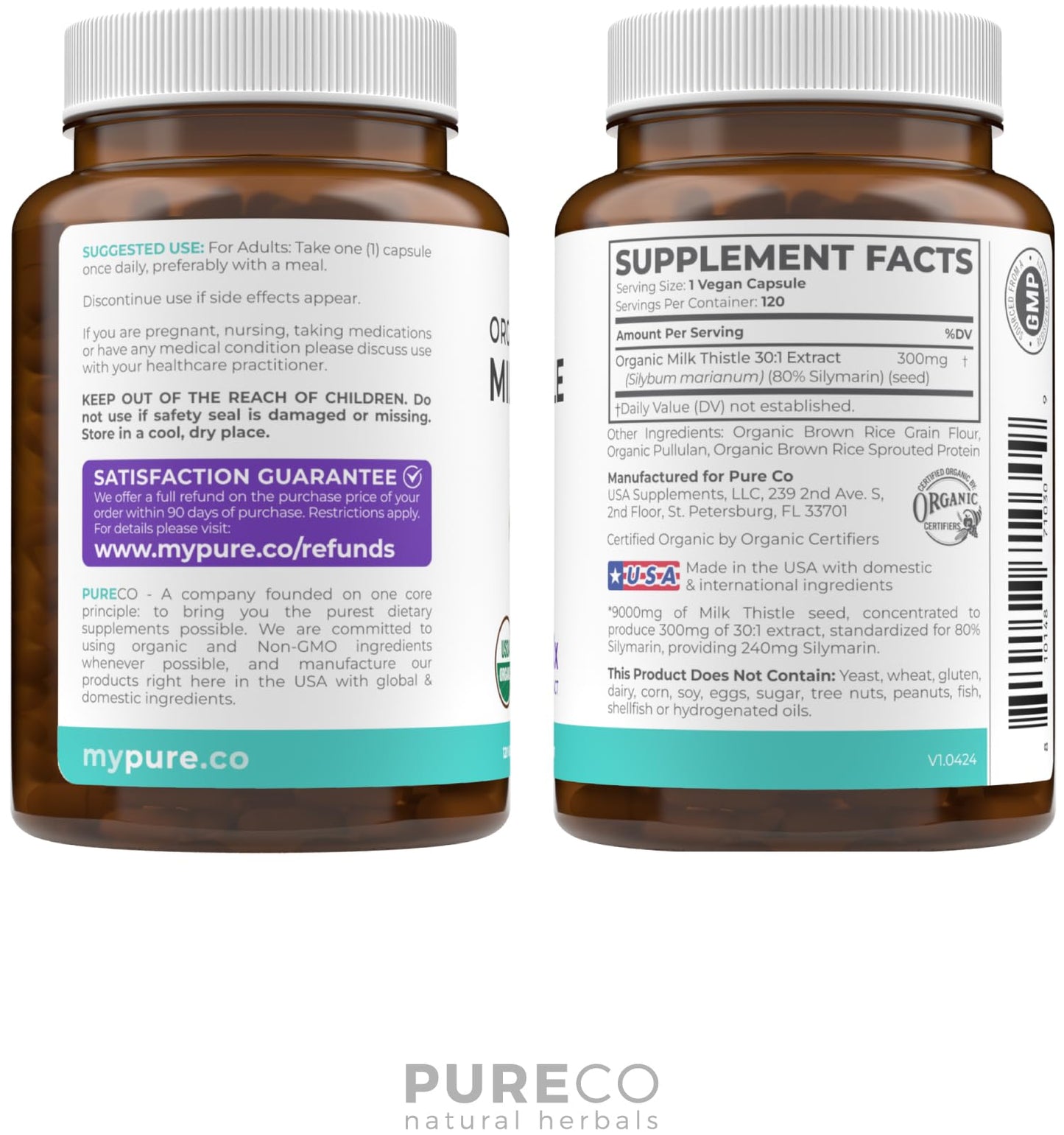 USDA Organic Milk Thistle Capsules - 300mg 30:1 Extract | 80% Silymarin for Liver Support