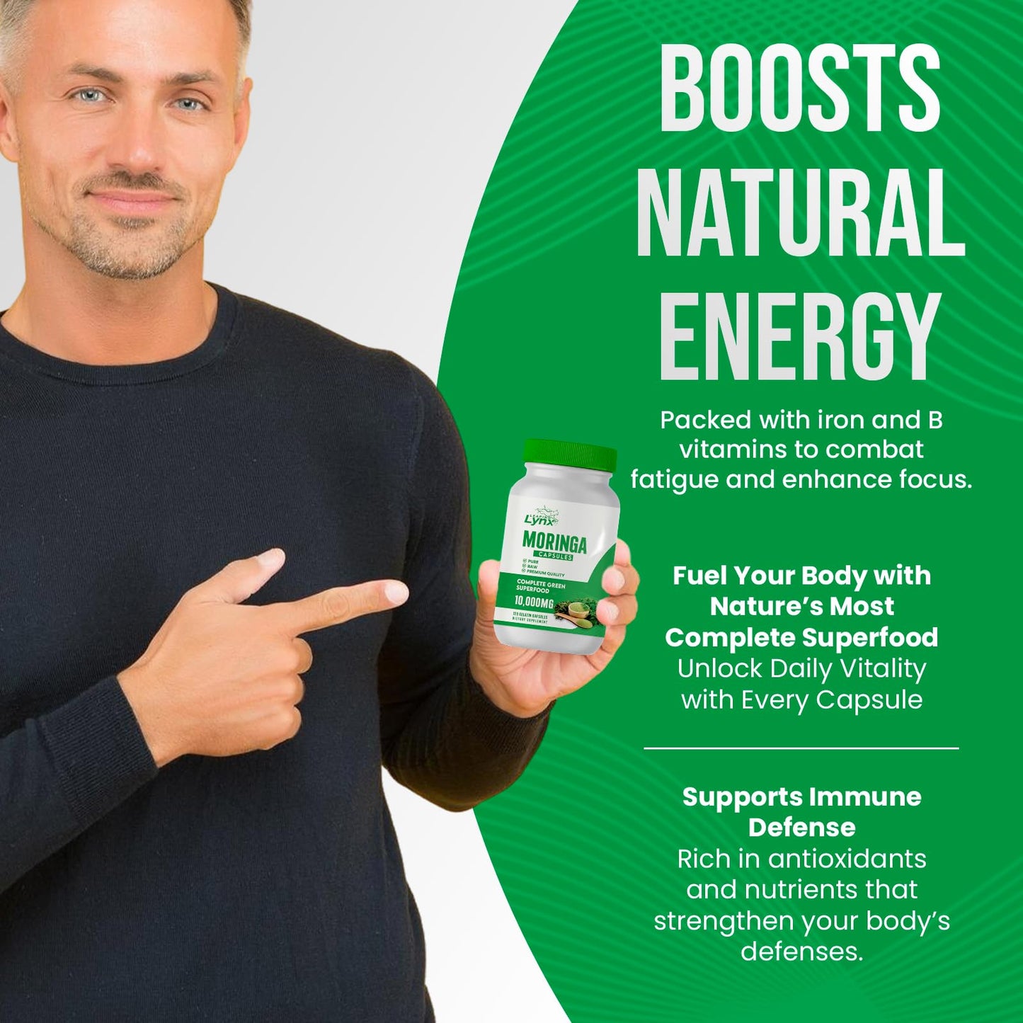Organic Moringa 1200mg | 120 Capsules (60-Day) – Energy & Immune Support | Non-GMO