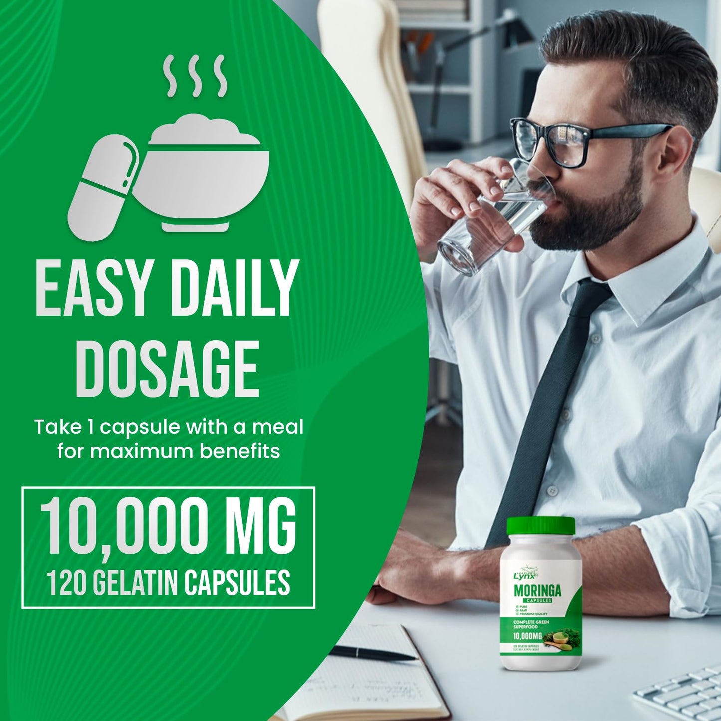 Organic Moringa 1200mg | 120 Capsules (60-Day) – Energy & Immune Support | Non-GMO