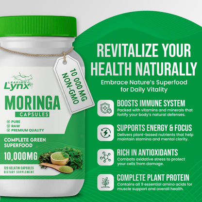 Organic Moringa 1200mg | 120 Capsules (60-Day) – Energy & Immune Support | Non-GMO