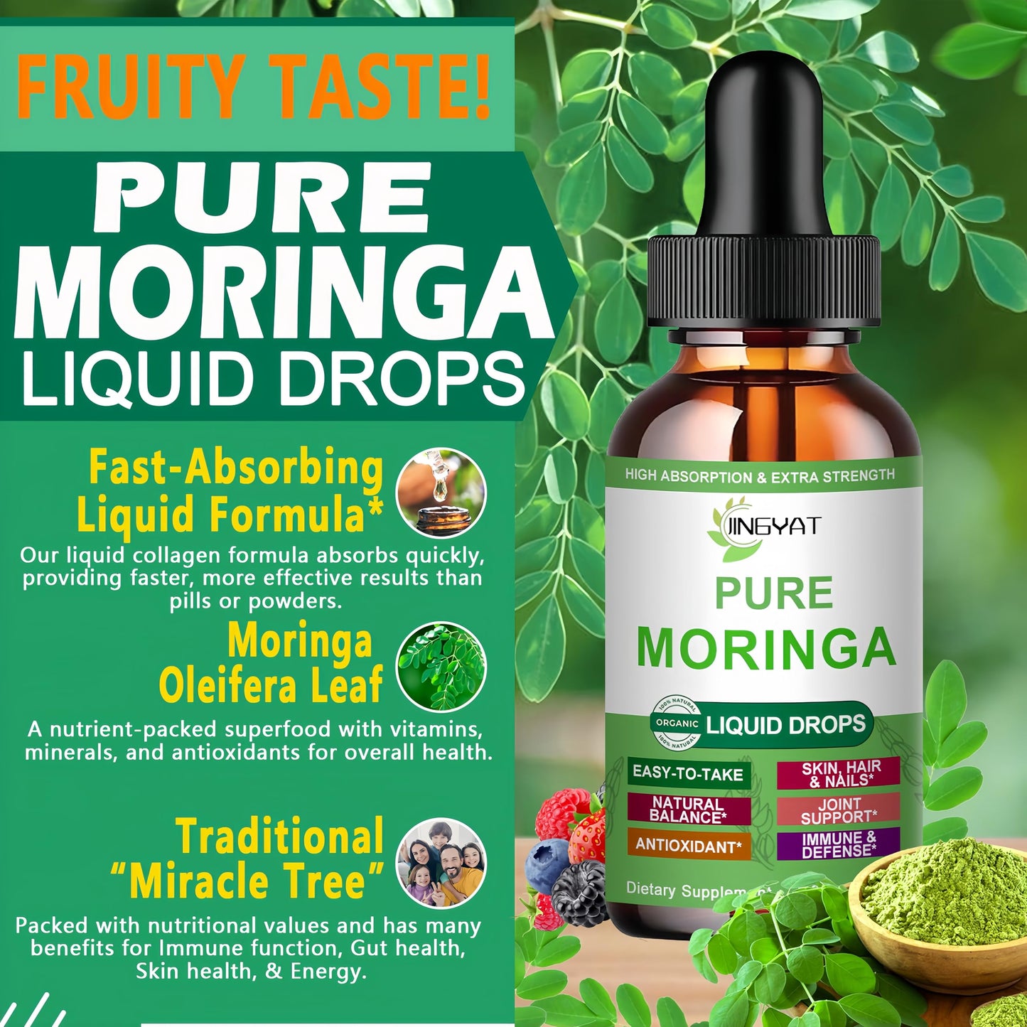 Pure Moringa Liquid Drops - Organic Moringa Oleifera, Immune & Energy