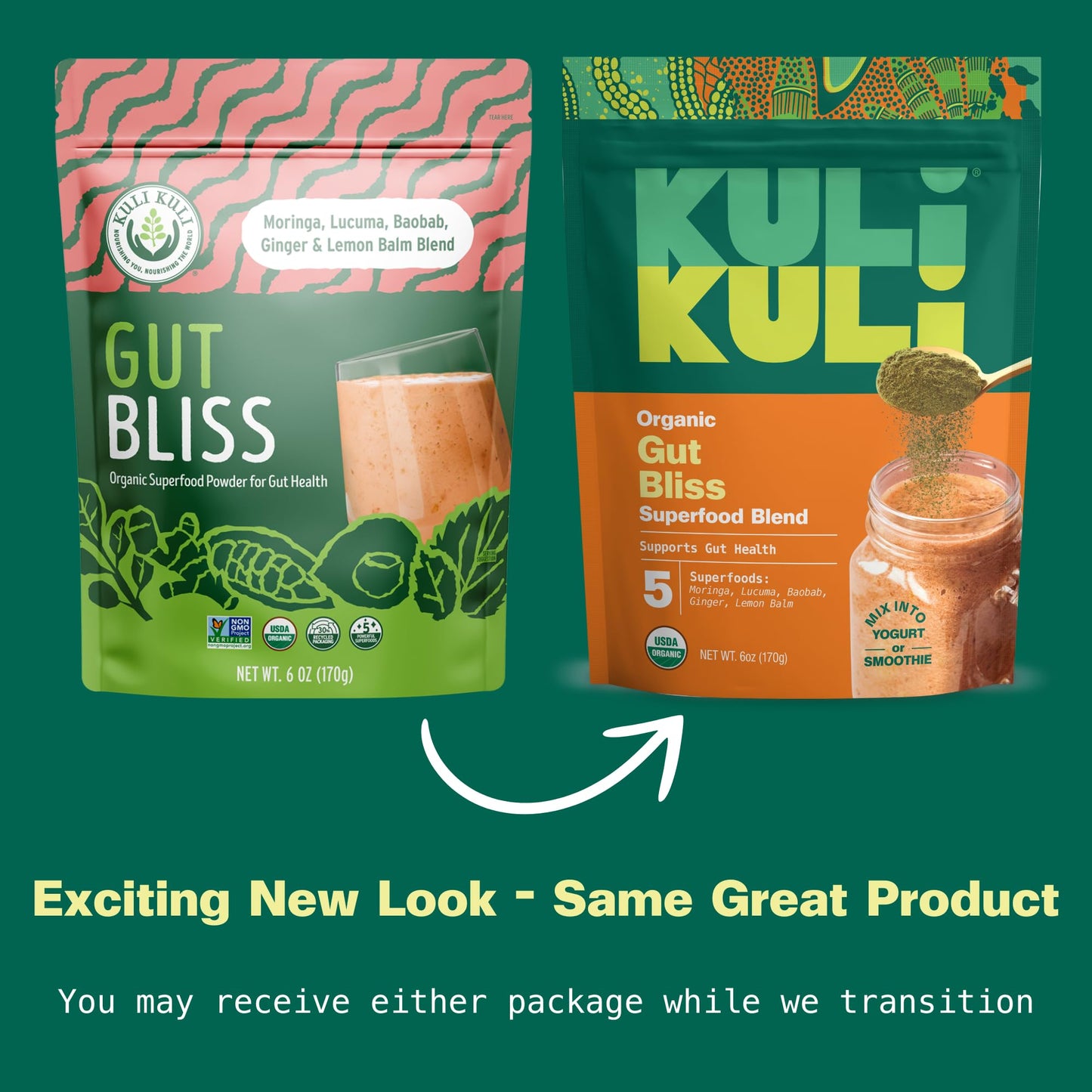 Kuli Kuli Gut Bliss Superfood Powder 6 oz | Organic Moringa & Gut Health