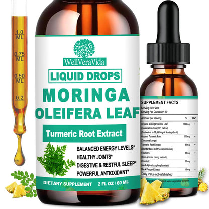 Organic Moringa Liquid Drops with Turmeric, Black Pepper & Vitamin C | Moringa Oleifera